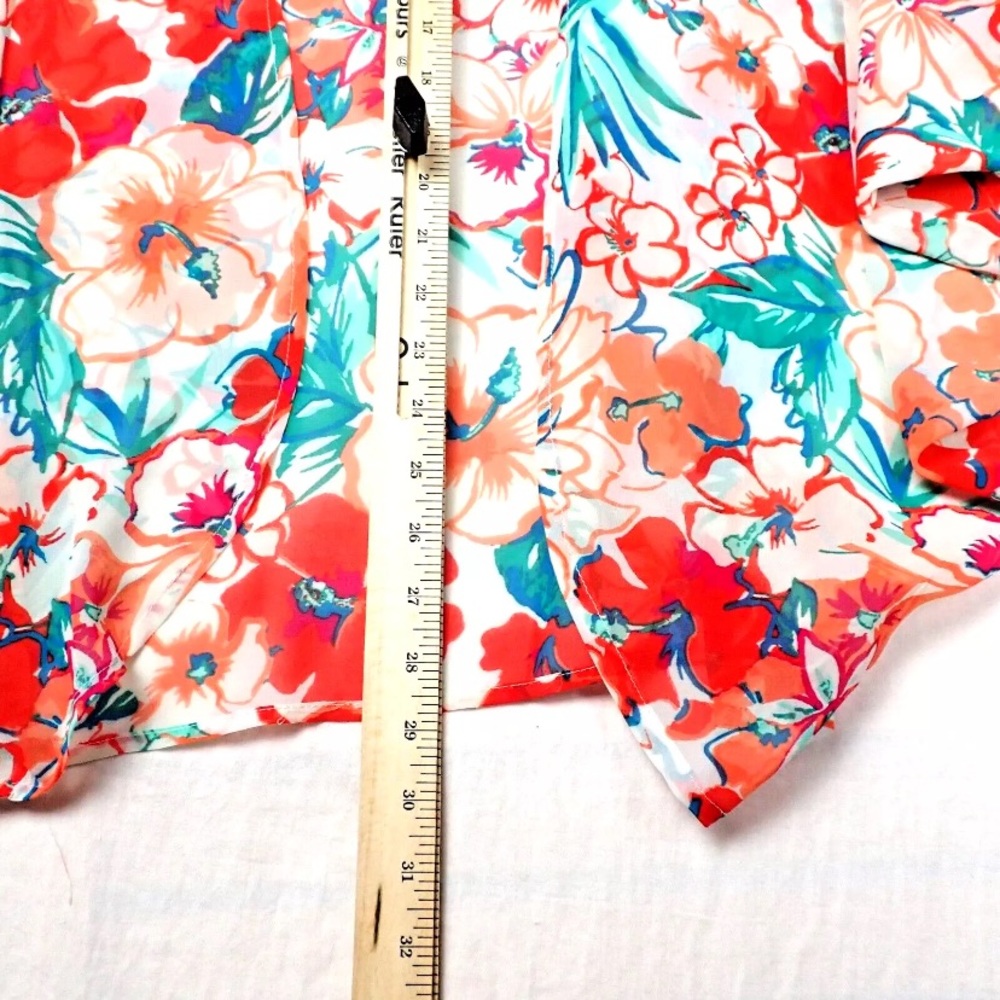 Charming Charlie Sheer Cover Up Top Womans Medium Hawaiian Floral Open Front - Picture 6 of 6